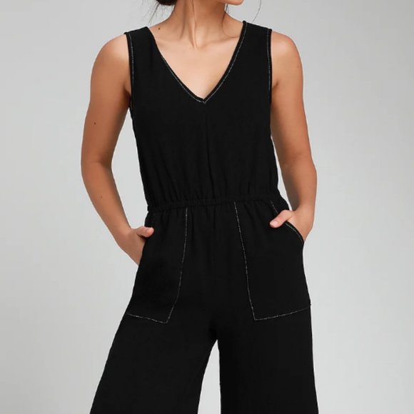 Black Contrast Stitch Jumpsuit